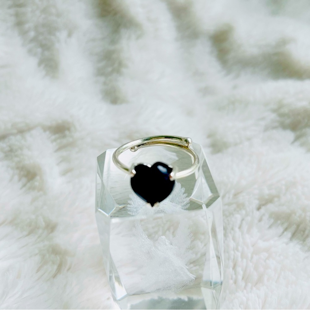 Black Onyx adjustable heart shape ring